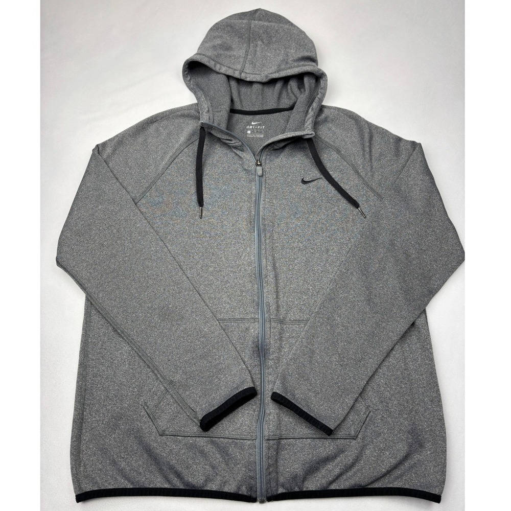 Nike Dri-FIT Hoodie Mens Large Gray Full Zip Performance Athletic Jacket Size L